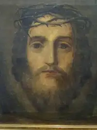 JESUS PAINTING 19thC religious EUROPEAN Crown of THORNS oil