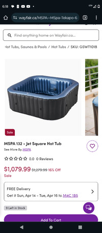 M Spa soft tub hot tub square 6 person w/cover and chemicals