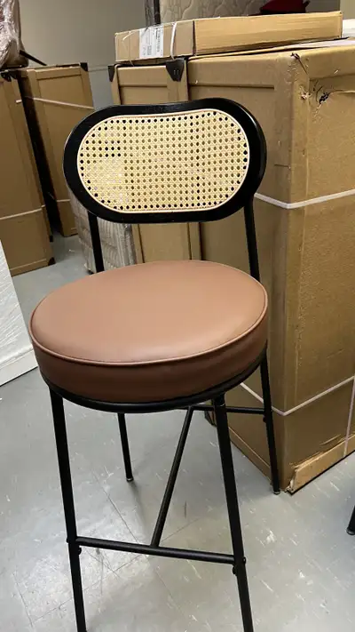 Bar Height Stool with Rattan Back and Metal Legs, 25.1-Inch Tall, View more