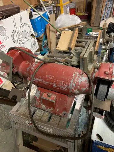 Large heavy duty bench grinder with wall mount stand, View more