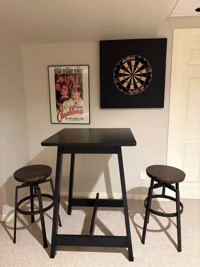 Ikea Norraker bar height table. Tabletop is about 29” square and table height is 40”. Selling with t...