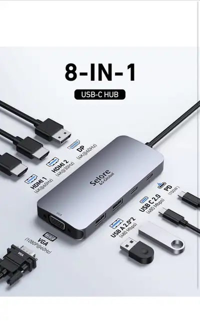 This Seizore USB-C hub is in new condition and expands your device's connectivity with 8-in-1 functi...