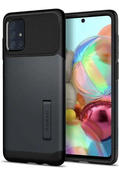 I'm offering a durable Spigen Galaxy A71 Slim Armor case, designed to provide military-grade protect...