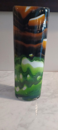 Gorgeous MCM Hand-blown Glass Vase w/Ripple effects 15"x8"