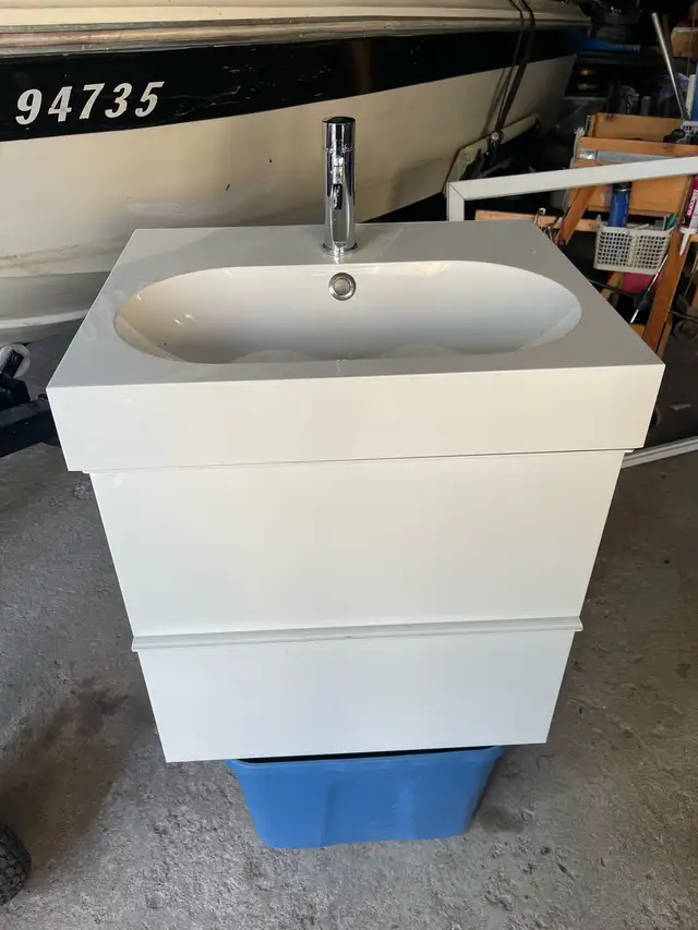 Modern White Bathroom Vanity with Sink and Faucet