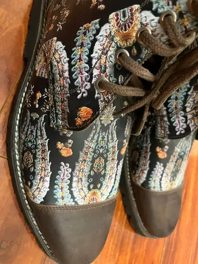 Brogue Styled Floral Print High Ankle Boots, View more