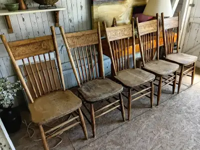 Five Pressback Dining Chairs, View more