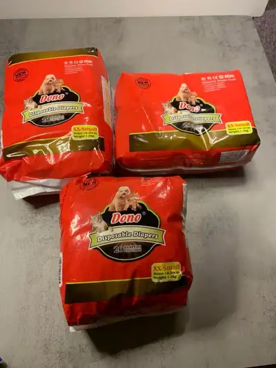 New I have three unopened packages of Dono XX-Small disposable diapers for pets. Each package contai...