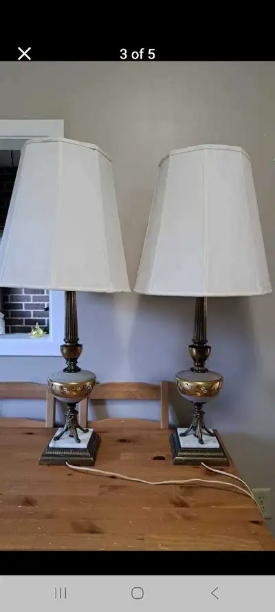 Rare Collectible Pair of Vintage Brass & Marble Table Lamps – 19, View more