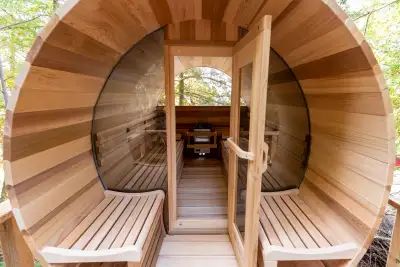 Relax in ultimate luxury with our clear red cedar barrel saunas. Signature benches provide a comfort...