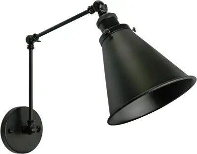 Industrial Black Finish Wall Sconce Arm Angle Adjustable E26 Bas, View more