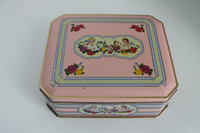 vintage pink Cherub and Roses 1960 Tin Box