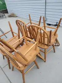 Eight (8) Solid Oak dining room chairs for sale.