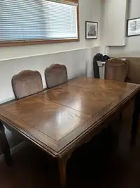 Solid Wood Dining Table w/ 2 Leaves, 8 Chairs and China Cabinet