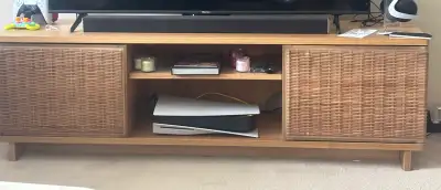 IKEA FRYKSÅS TV Bench – Rattan / Wood Finish – Like New, View more