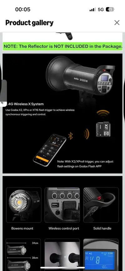 I'm selling a Godox SK400II V studio strobe light, perfect for e-commerce, portrait, and lifestyle p...