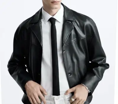 zara 100% vrai cuir real leather men homme manteau jacket coat, View more