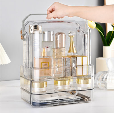 PET Cosmetic Storage Box with Drawers & Handle Makeup Organizer, View more