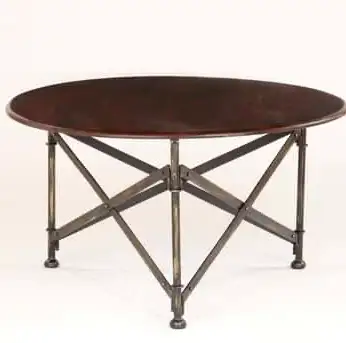 Round Wood Top Metal Base Campaign Coffee Table , View more