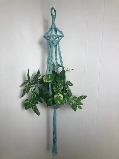 Teal Macrame Plant Hanger. NEW Brand New I import these and then dye them. Can be wall mounted Pot n...