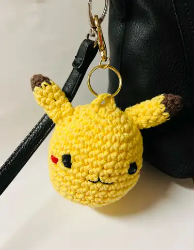 Handmade Crochet 4” Pikachu Keychain, View more