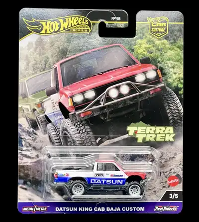 Hotwheels premium car culture DATSUN KING CAB. BAJA CUSTOM 3/5 in series new The photographs depict...