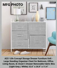 (NEW) Organizer Chest 5 Drawer Removable Fabric Bins Light Grey