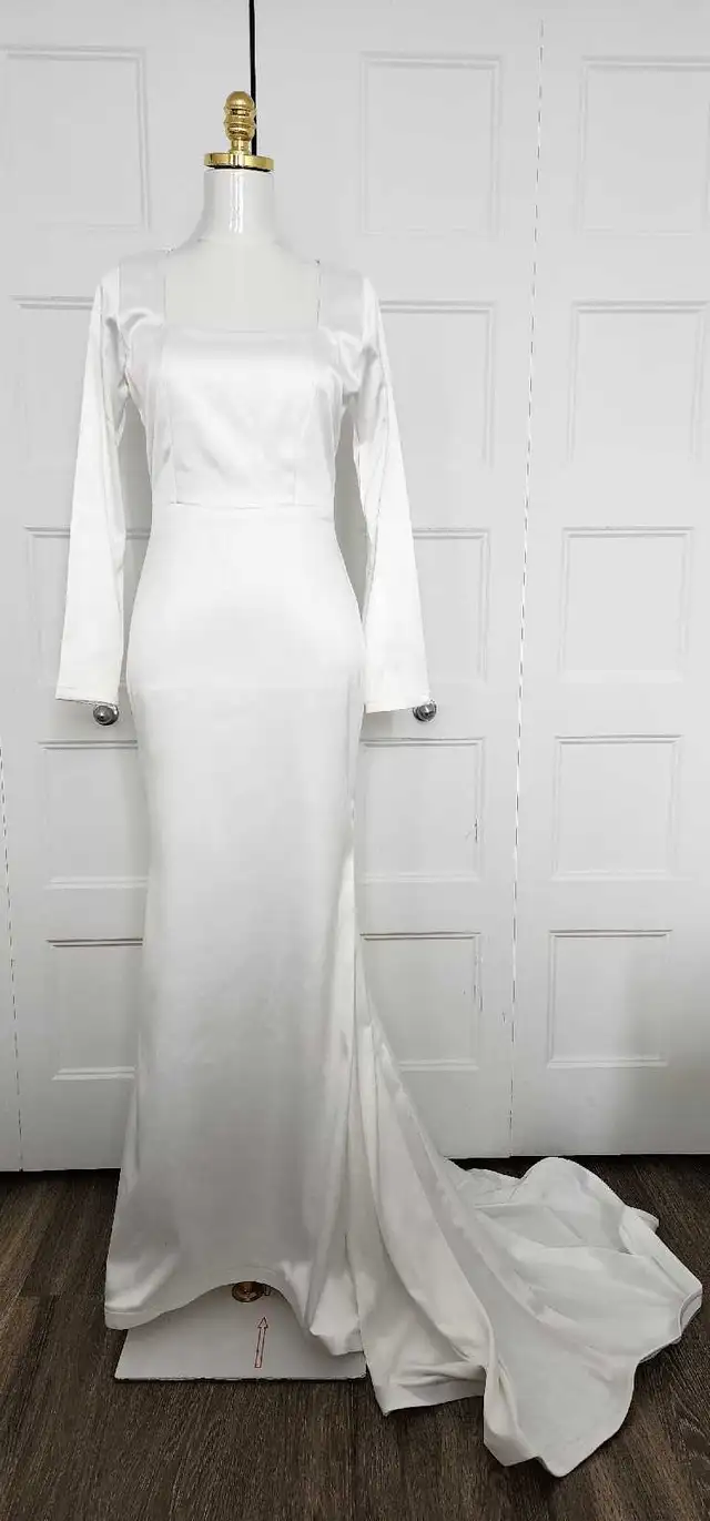 Robe de mariée blanche en satin + voile in Women's - Dresses & Skirts in Longueuil / South Shore - Image 3