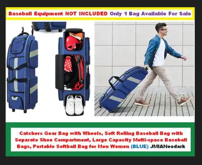 (NEW) Catchers Gear Bag Soft Rolling Baseball Bag Large BLUE, View more