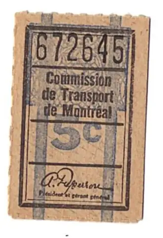 Billets Tramway Autobus de Montréal   5 cents 1950's, View more