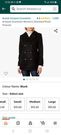 Essentials Women's plush Peacoat. Black XL. New with tags.