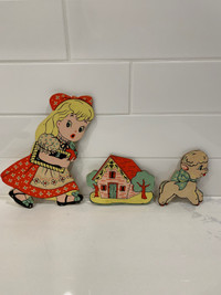 Vintage wall figures - school house/sheep/little girl 