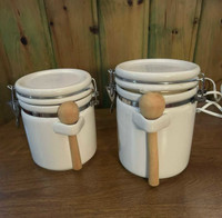 2 Ceramic Canisters with Wooden Spoons