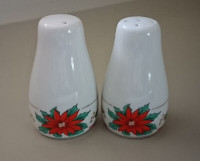 Vintage Christmas Porcelain Poinsettia Salt and Pepper Shakers