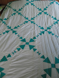 Handmade Quilt - Teal and White - ready to be quilted!