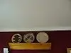3beautiful pottery plates plus sturdy birch display shelf, View more