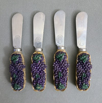 Set of 4 Vintage Purple Grape Basket Butter Kitchen Knives