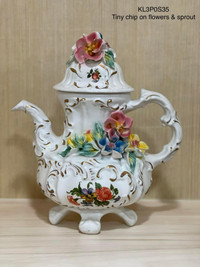 Antique large hand painted 3D flower tea pot for decoration 