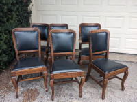6 solid oak natural leather dining chairs