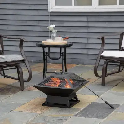 Wood Burning Portable Fire Pit, Outdoor Firepit with Cooking BBQ, View more