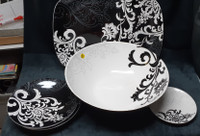 Black & white serving set must take all (platter, bowl + plates)