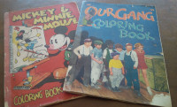 2 Large-Sized Colouring Books, 1930's, Mickey Mouse, Our Gang