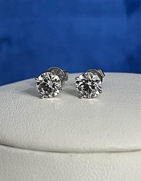 14K White Gold 1.64ct. Diamond Stud Earrings//Certified !