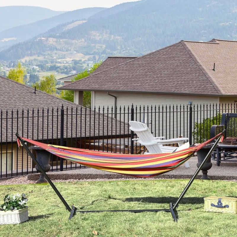 Patio Hammock with Stand, Fabric Outdoor Hammock Bed with Stand