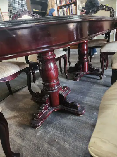 Large table with a leaf and 8 chairs will work fine, View more