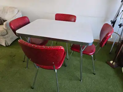 Retro dining table and 4 chairs, View more