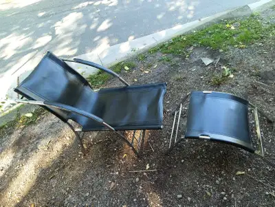 Chrome and leather chair and ottoman, View more