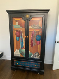 ETHAN ALLEN Solid Wood Tall Sports Themed painted Hutch Cabinet 