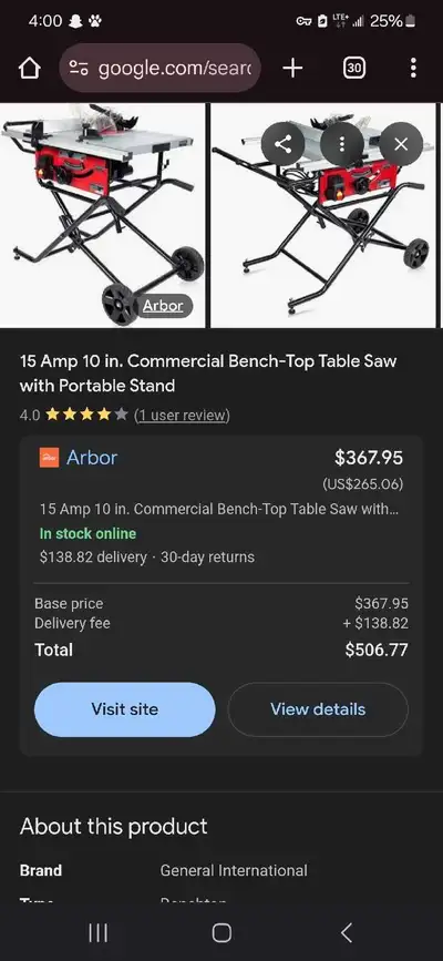 Great table saw used once and stored 200