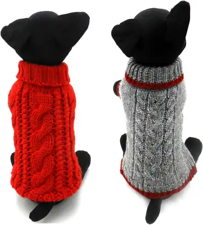 NEW Dofyou 2 Pack Turtleneck Classic Cable Knit Pet Sweaters, View more